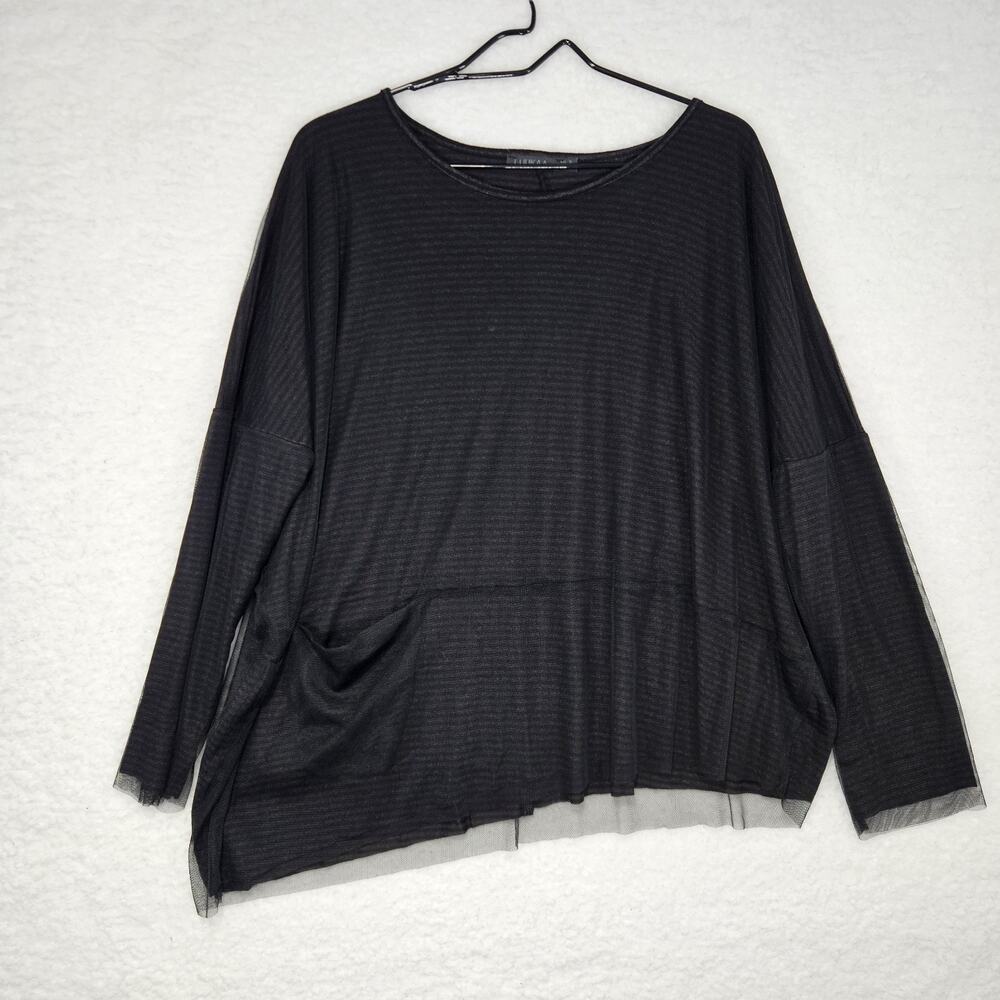 Luukaa Mesh Layered Stretchy Asymetric Striped Pullover Top W/ Pocket Size 10